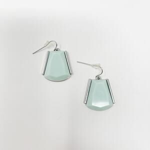 Pale Aqua Blue Geometric Drop Earrings Silver Tone Fashion Statement